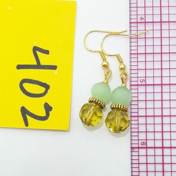 Boho Earrings  402# Gold Green Cats Eye boho Goldplate 925 Silver Hooks  Bohemia - Picture 3 of 5